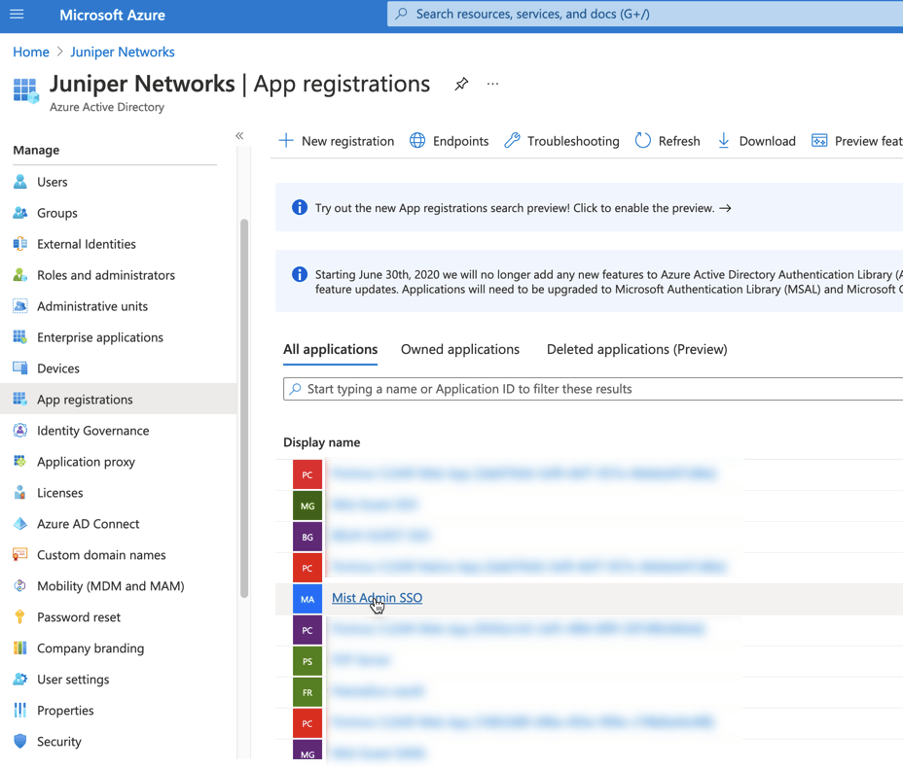 Azure Admin SSO Integration Mist