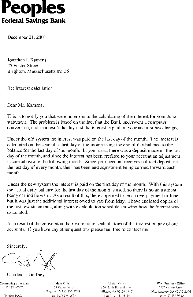 My problems with Peoples Federal Savings Bank
