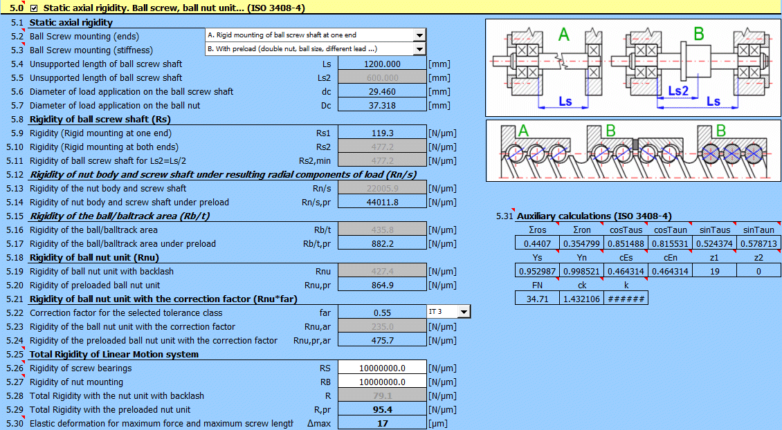 MITcalc Ball screws, design, calculation and check