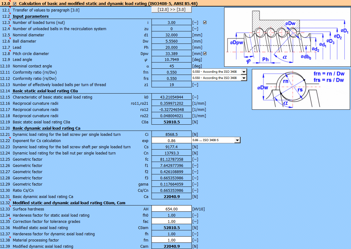 MITcalc Ball screws, design, calculation and check