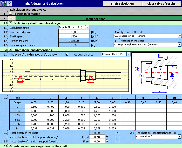 MITcalc Design, deformation and strength check of shafts