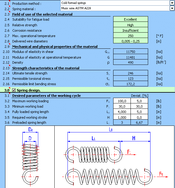 MITcalc Design and strength check of tension cylindrical springs