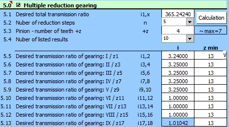 MITcalc - Design of a transmission ratio