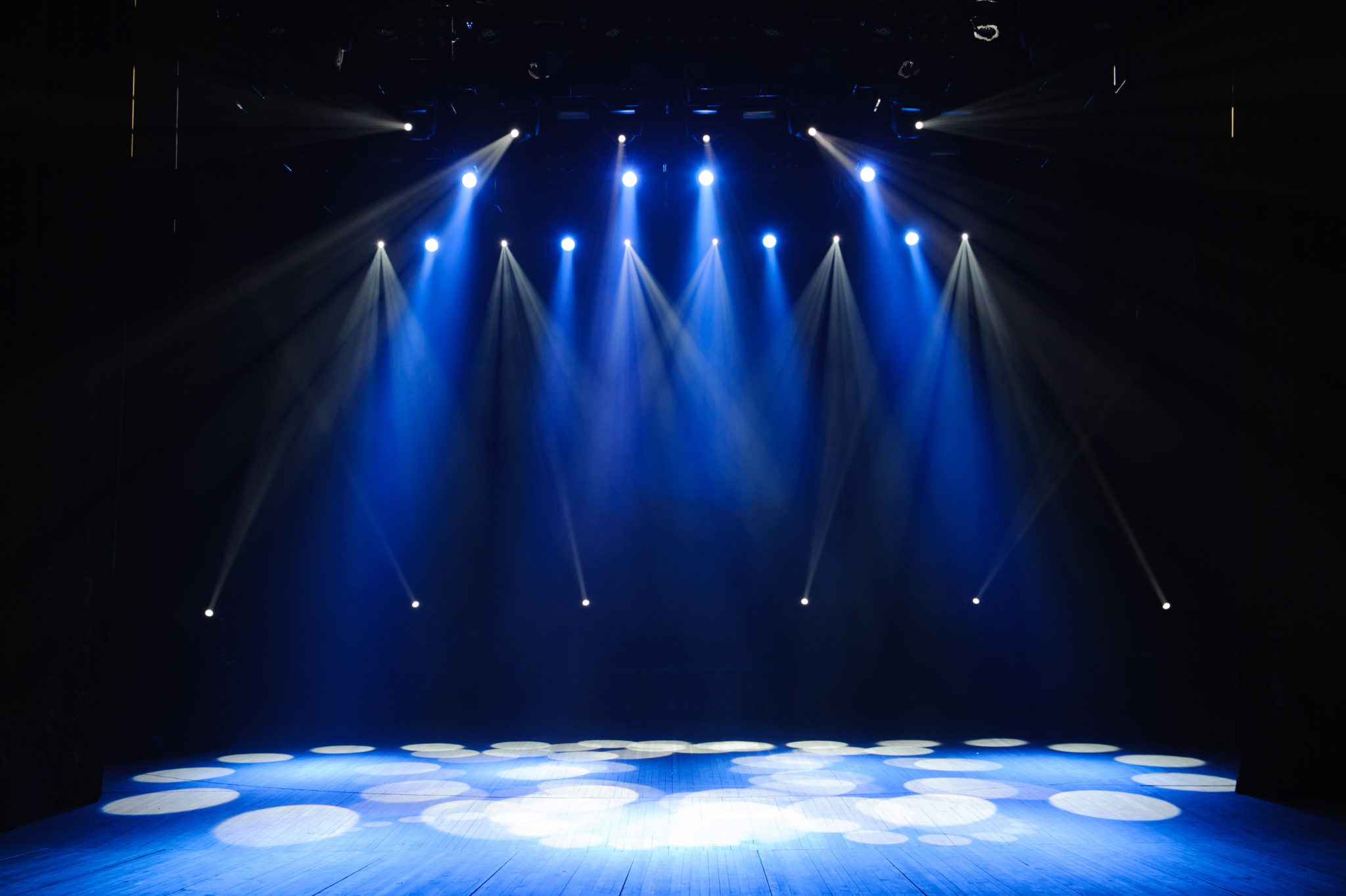 Free stage with lights, lighting devices. Mitronix