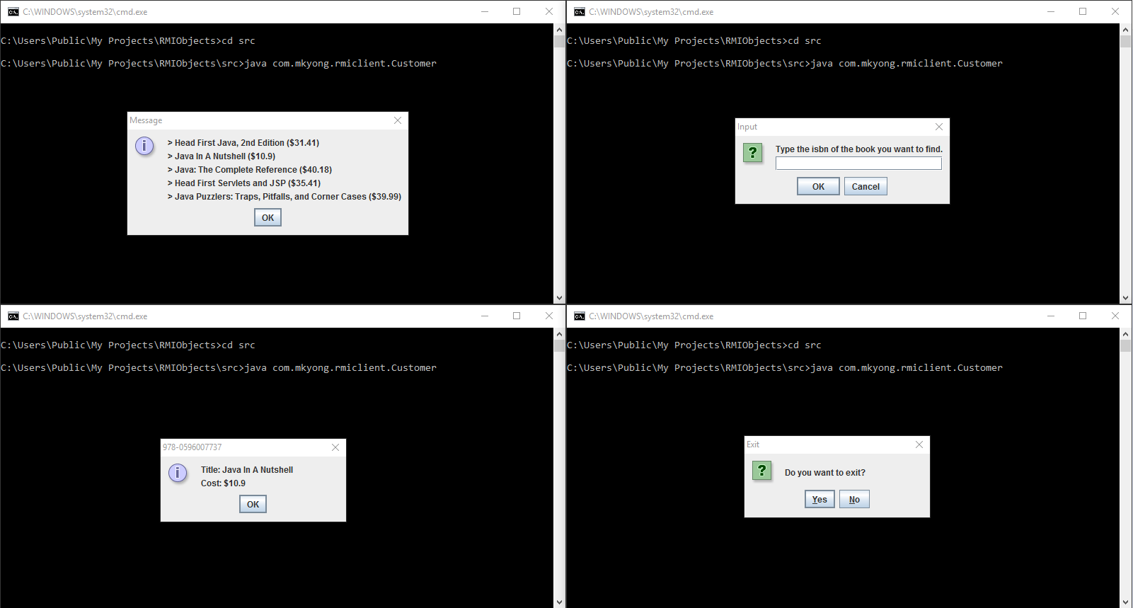 Java RMI Distributed objects example