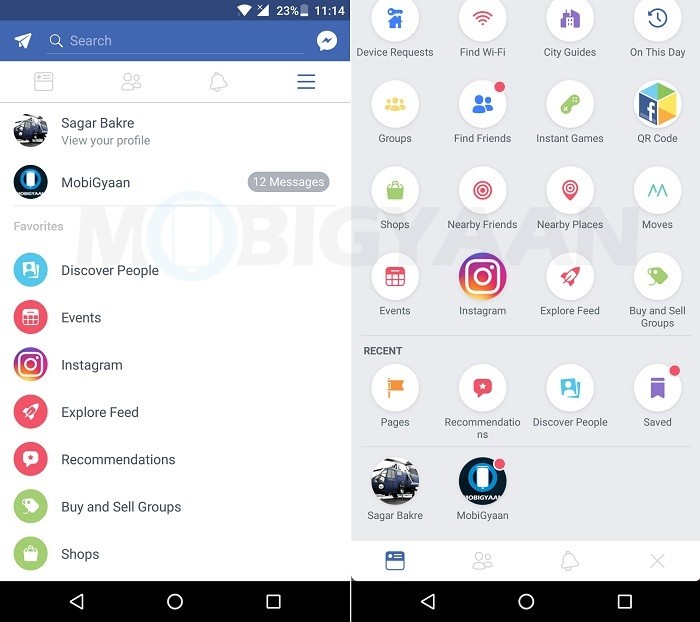 Facebook testing new pulldown menu with inapp notification dots on