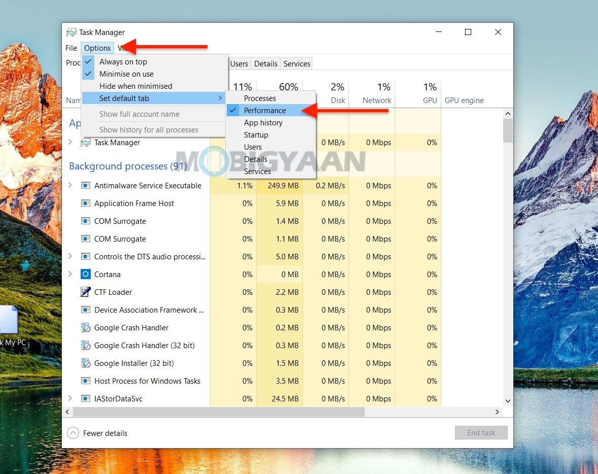 How to set default tab in Task Manager in Windows 10