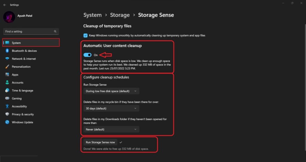 How to Automatically Free up Storage Using Storage Sense in Windows 11