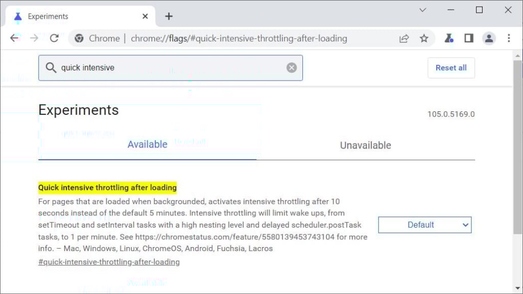 How to enable Quick Intensive Throttling in Google Chrome