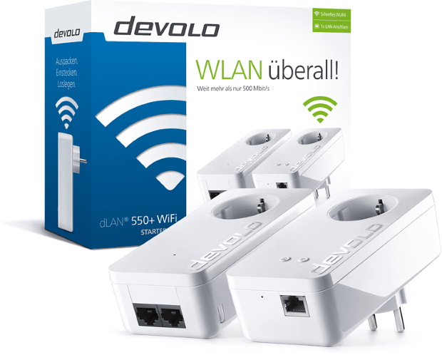 devolo dLAN 550+ WiFi Starter Kit Powerline WLAN Steckdose bis zu 500