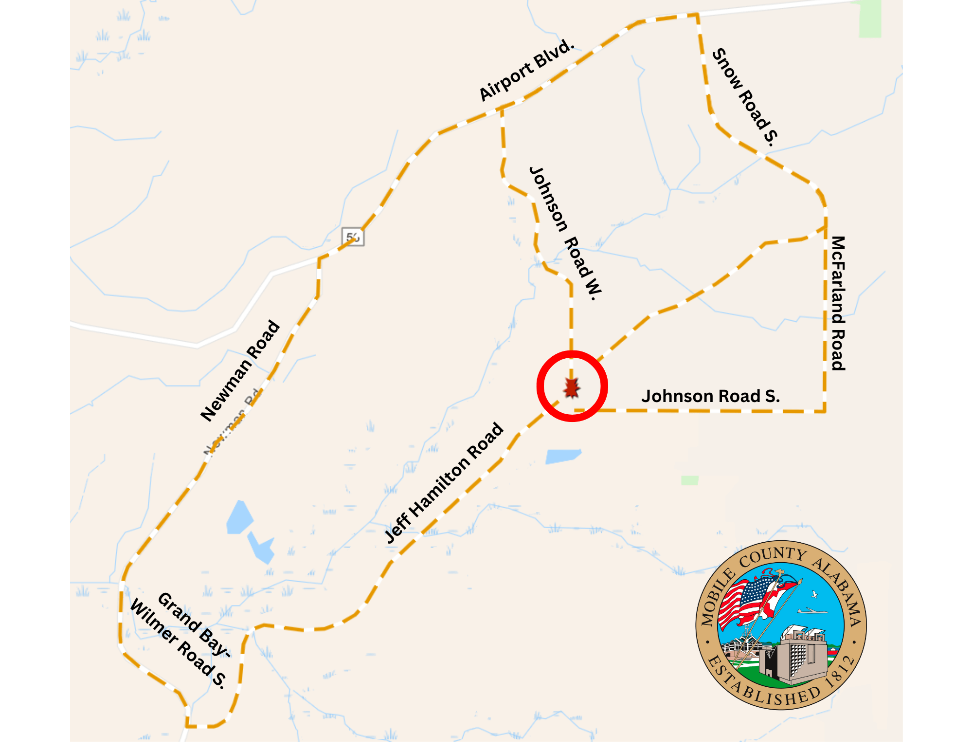 Johnson Rd W & Jeff Hamilton Mobile County