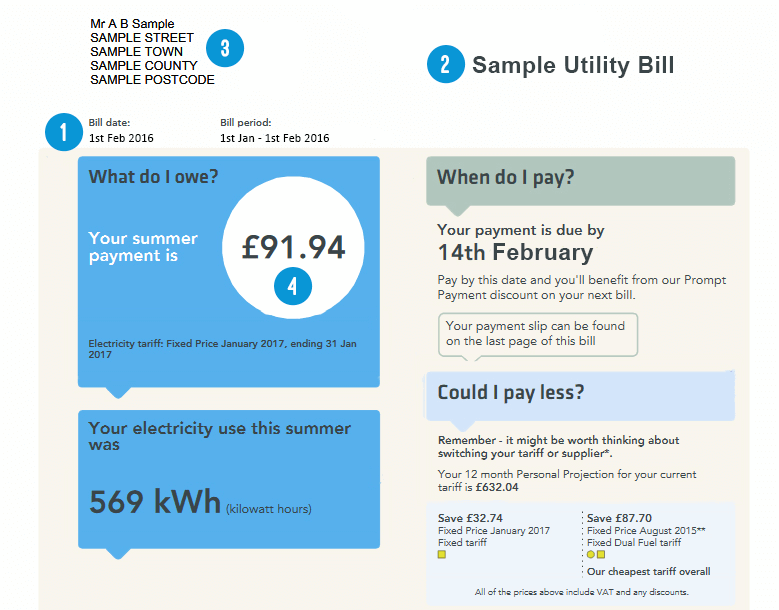 Utility Bill Requirements