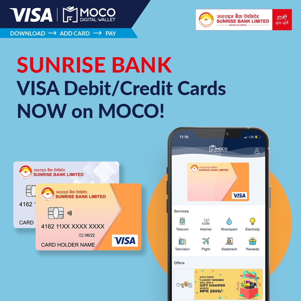 You can now add Sunrise Bank VISA debit/credit cards to MOCO Digital