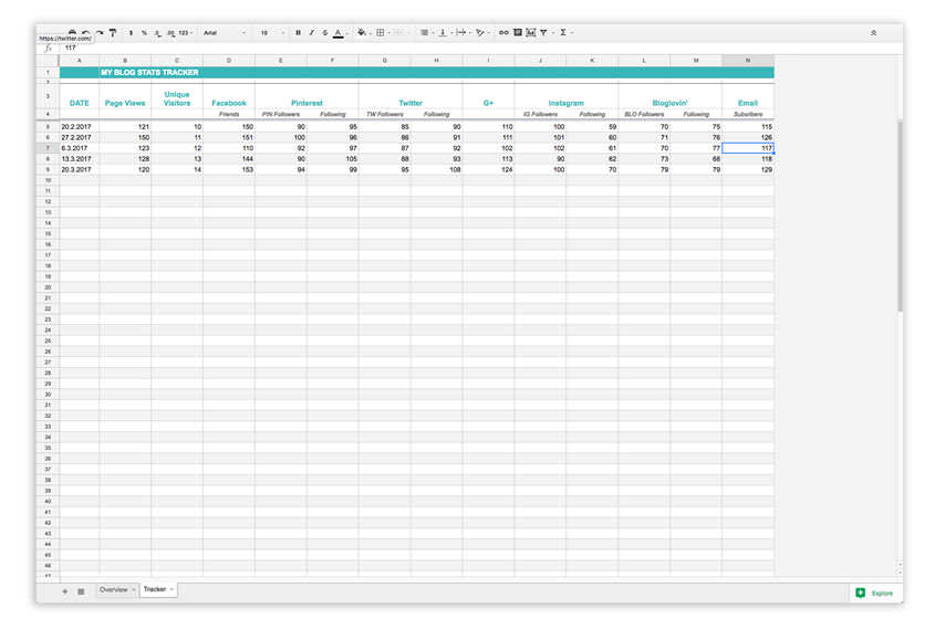 BLOG AND SOCIAL MEDIA STATS TRACKER Google Sheets Template MOD
