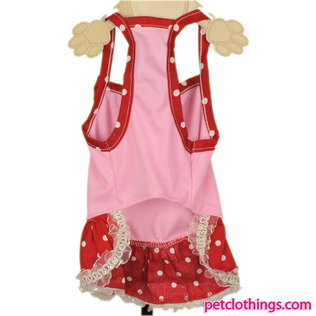 Minnie Dog Dress lightweight fabric, in pink, and with a red dotted
