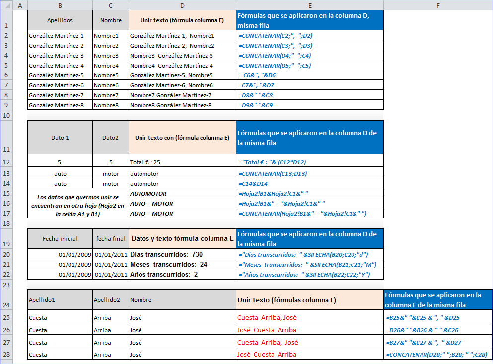 Texto en Excel «unir datos»