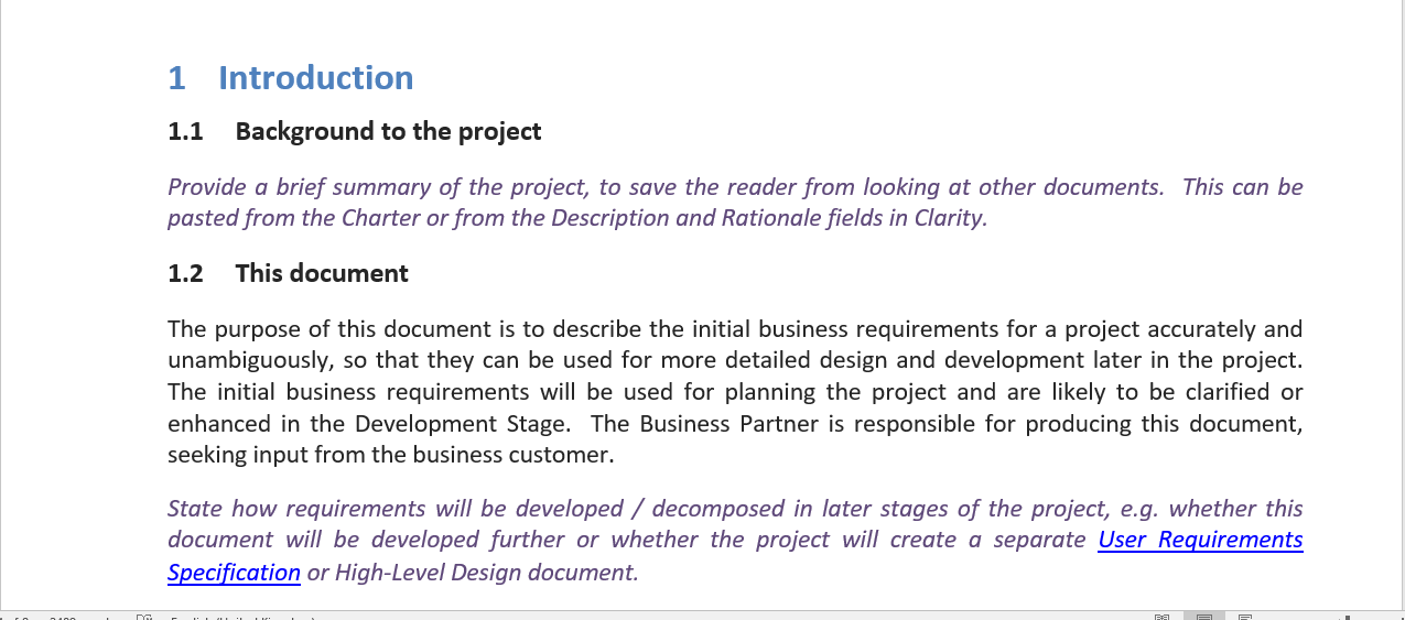 Business Requirements template