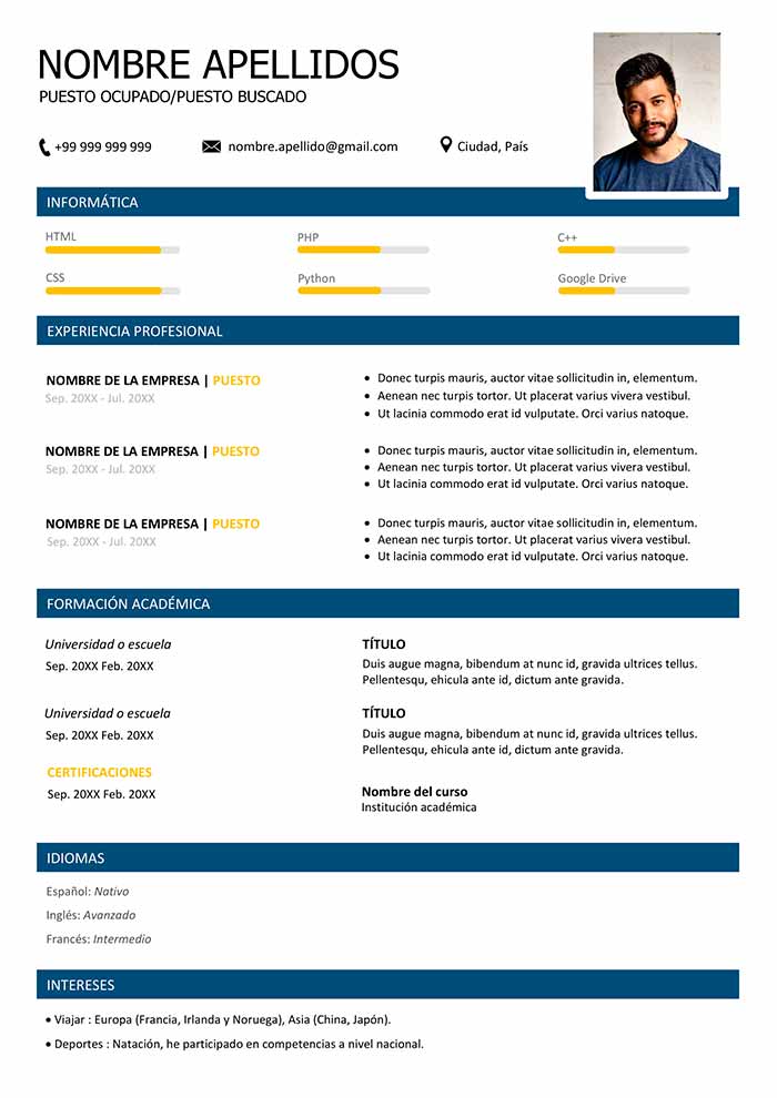 Ejemplo de Currículum Informática Descarga Gratis CV Word
