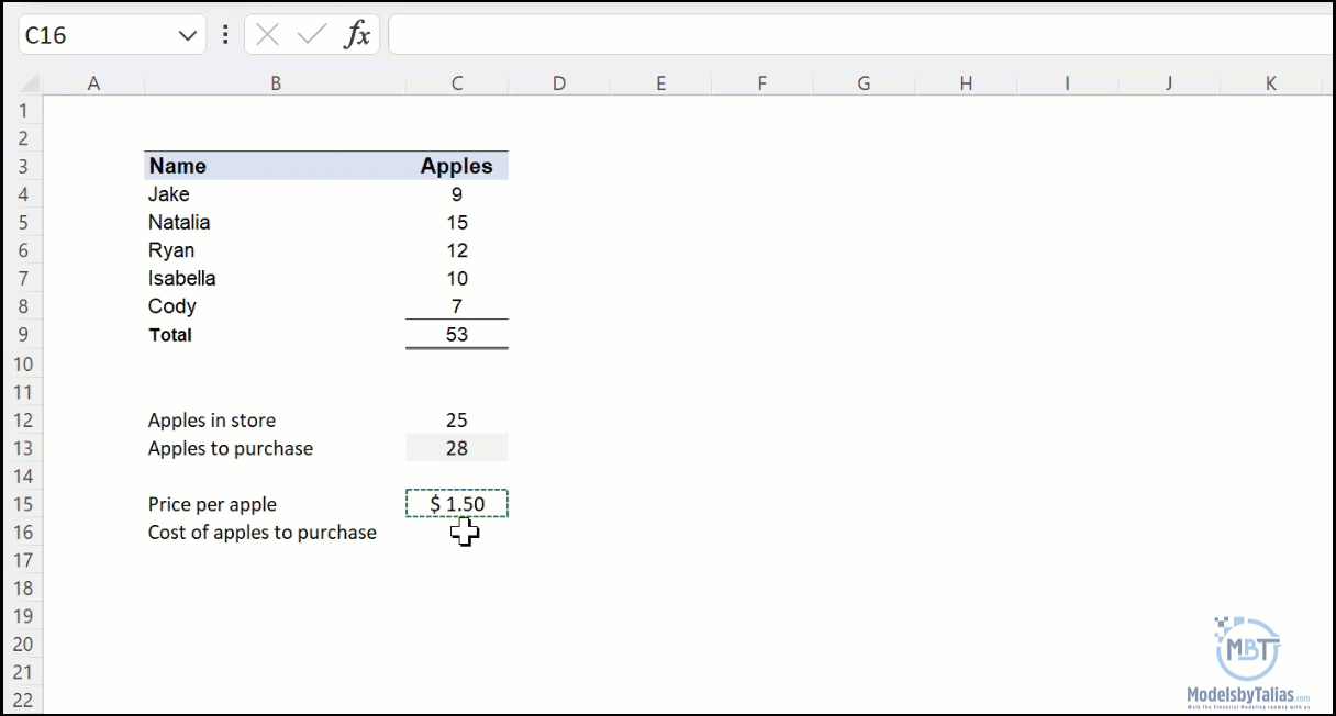 Basic Arithmetic Functions in Excel MBT