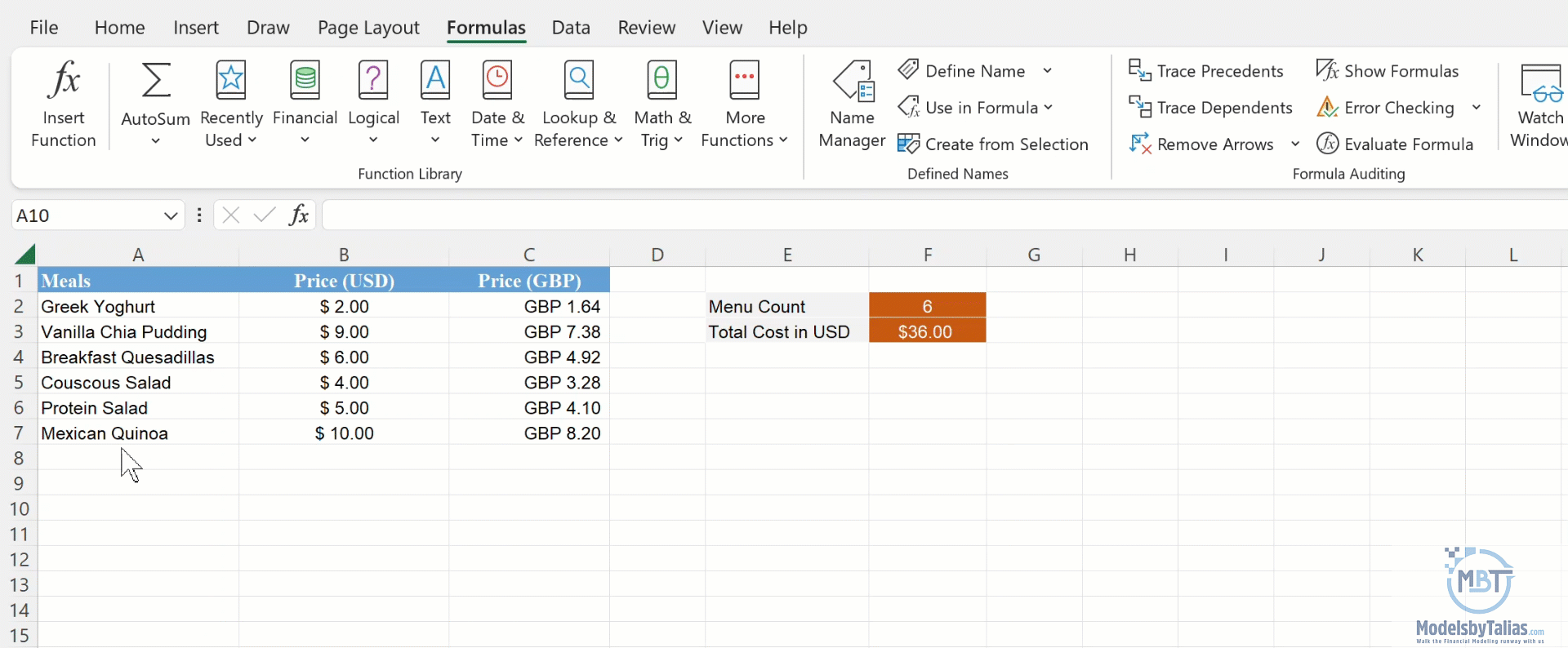 How to Create Name Range in Excel MBT