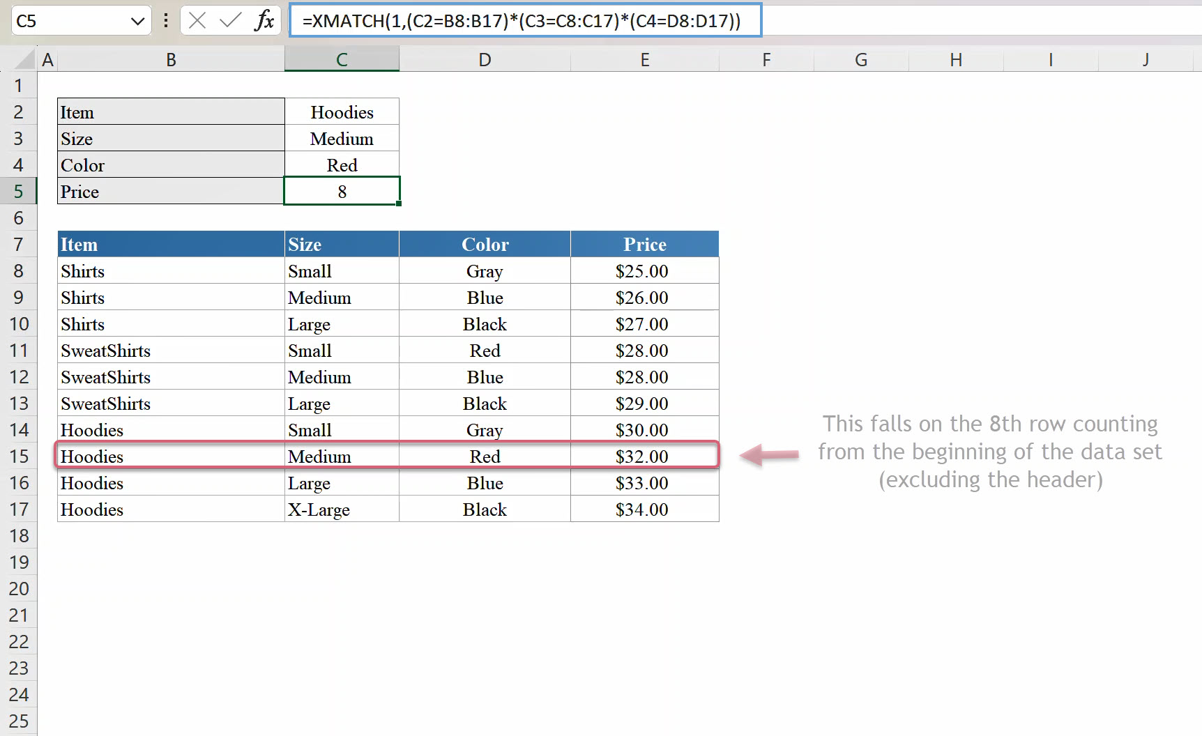 Excel XMATCH Function