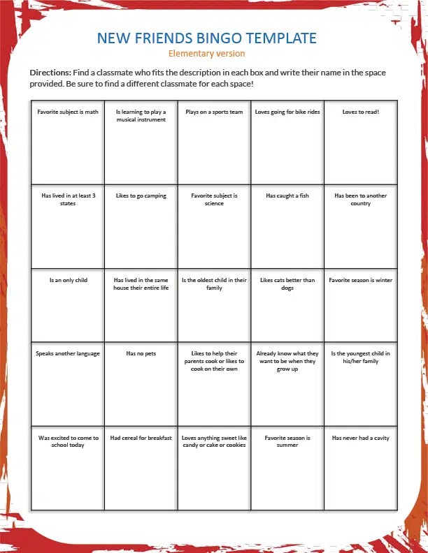 The New Friends Bingo Icebreaker Activity Model Teaching