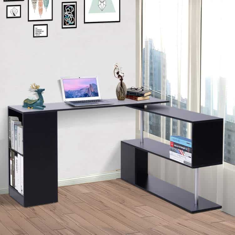 360° Rotating LShaped Home Office Desk and Storage Shelf
