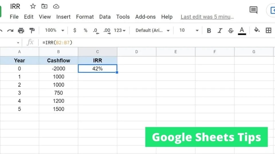 How to Use the IRR Function in Google Sheets
