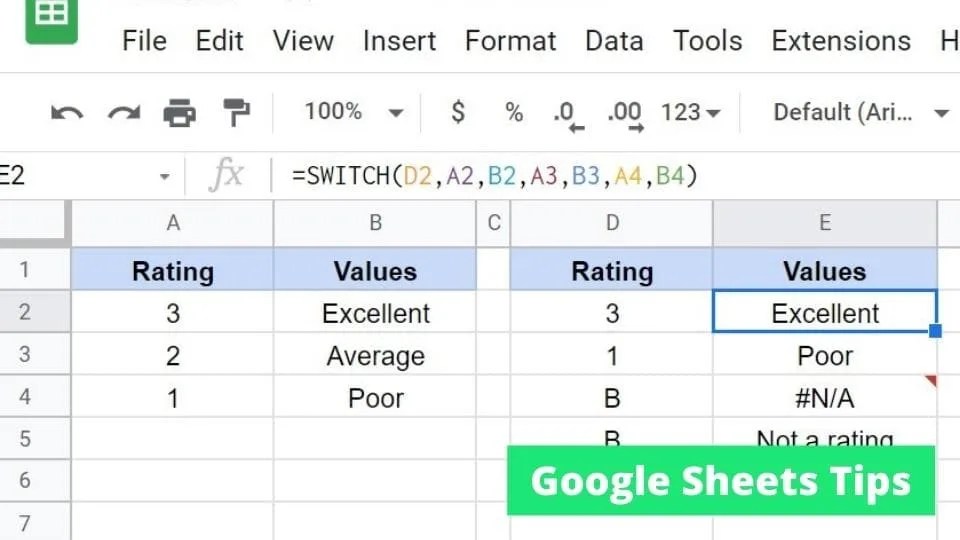 How to Use the SWITCH Function in Google Sheets