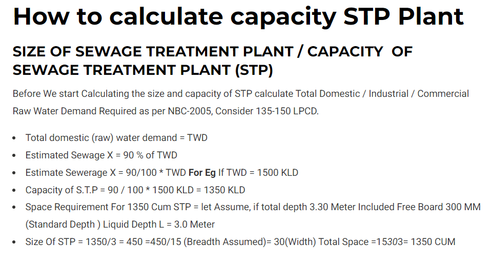 Sewage Treatment Plant STP Capacity Calculator Learn How
