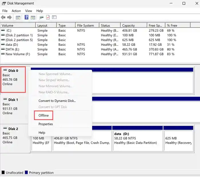 Windows 11 วิธีสั่ง Online Disk หรือ Offline Disk ในกรณีที่ไม่ได้ใช้และ