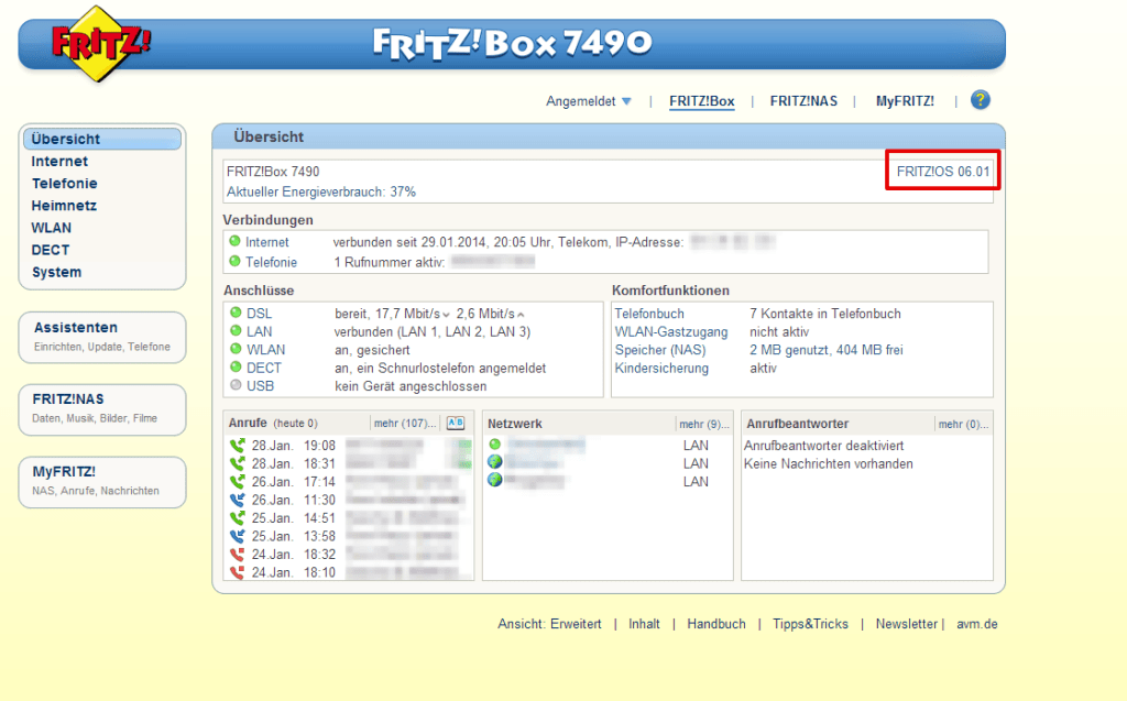 FritzBox 7490 Firmeware Update
