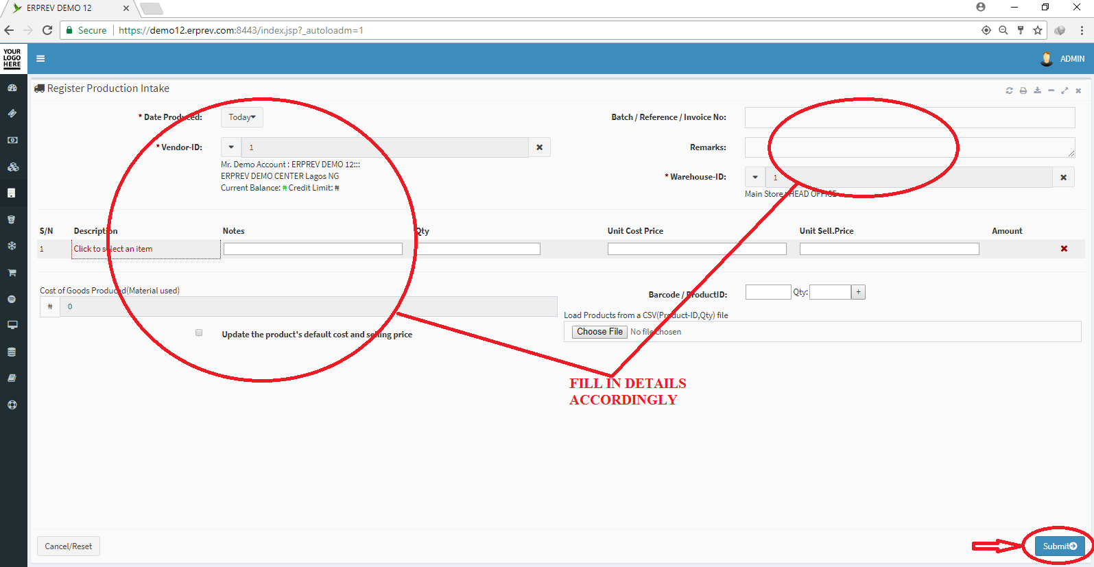 HOW TO REGISTER PRODUCTION INTAKE