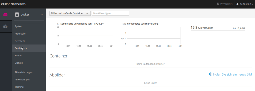 Docker on Debian 10 managed with Cockpit