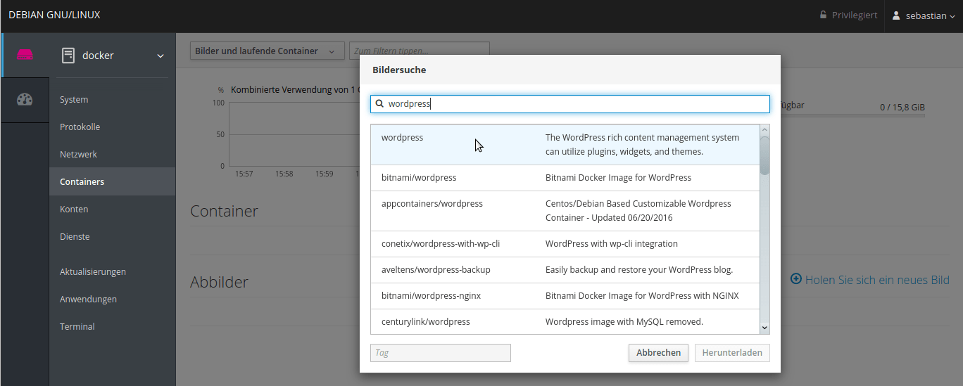 Docker on Debian 10 managed with Cockpit