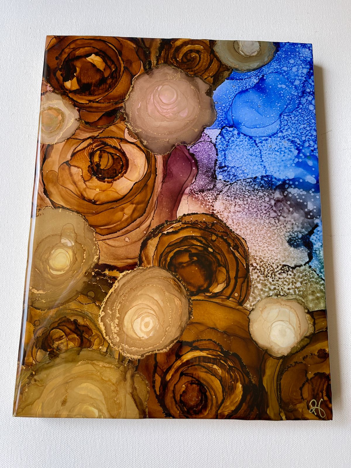 ‘Rosewood’ Alcohol Ink and Resin Art on Wood Panel Mohanima