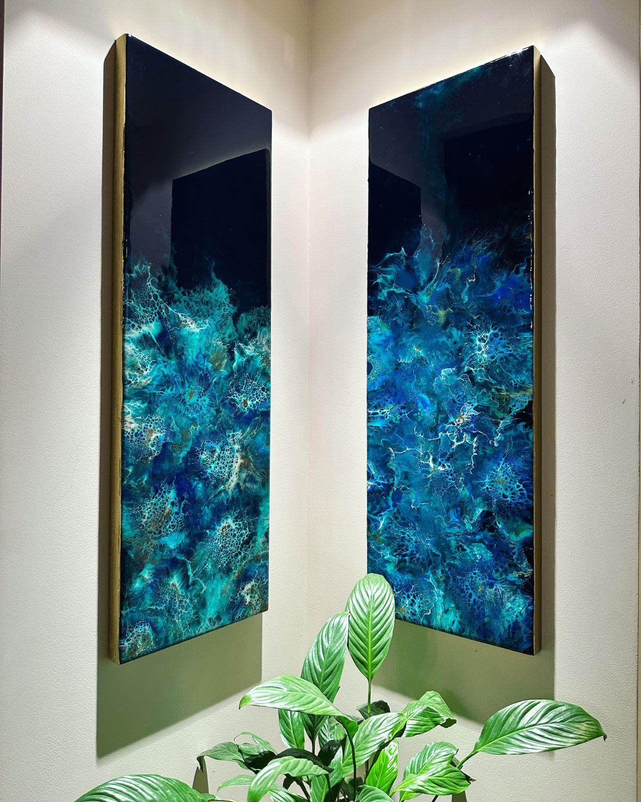 ‘Deep Sea 1 & 2’ Resin Art on Wood Panel (Set of 2) Mohanima