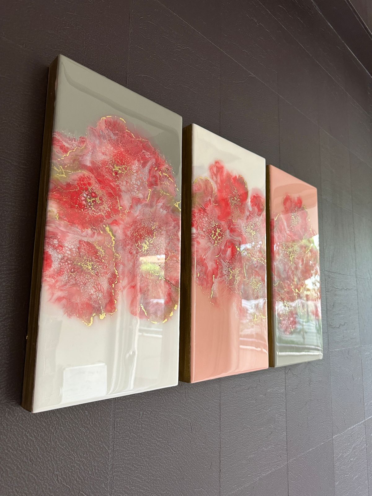 ‘Sweet Flowerette’ Resin Art on Wood Panel (Set of 3) Mohanima