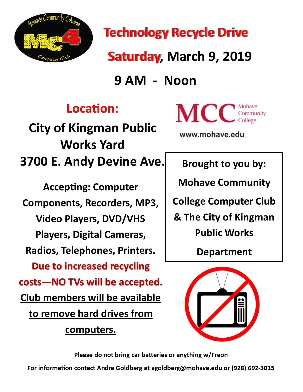 MCC & City of Kingman Technology Recycling Event is coming