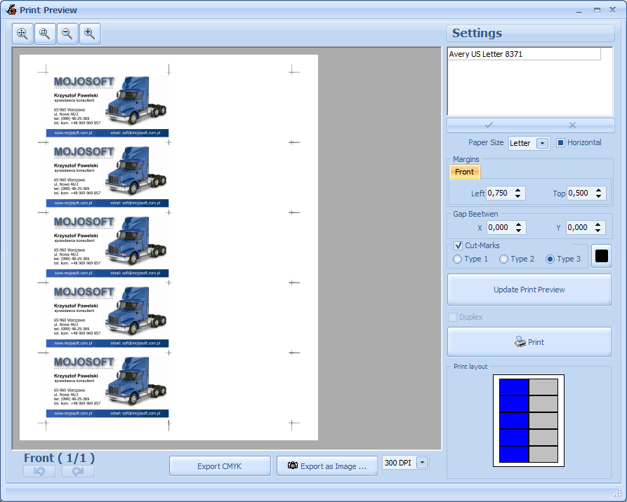 Business cards BusinessCards MX software for designing business card
