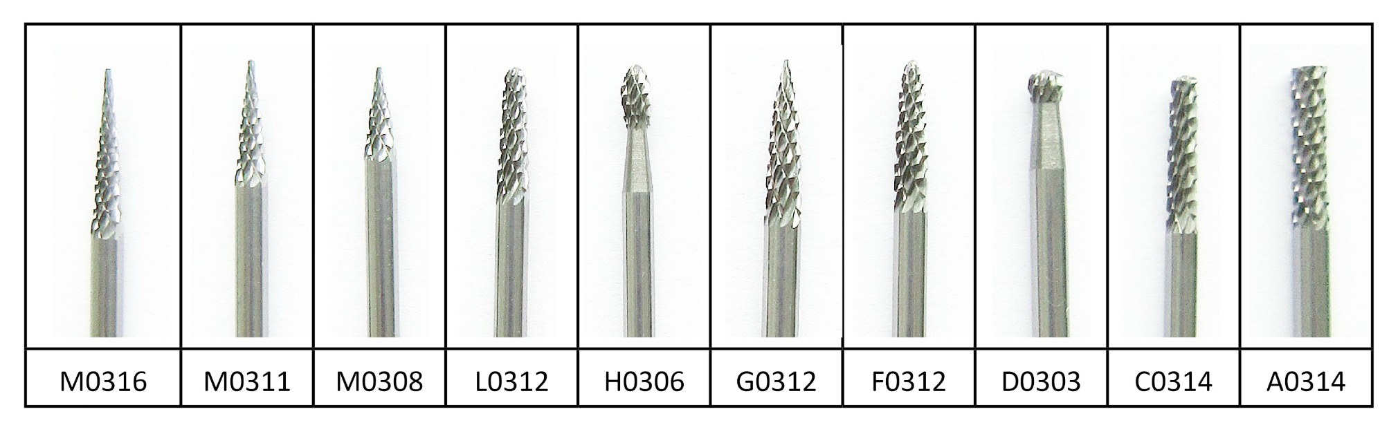 Carbide Burr Set Small or Large Head 3mm Spindle Double Cut