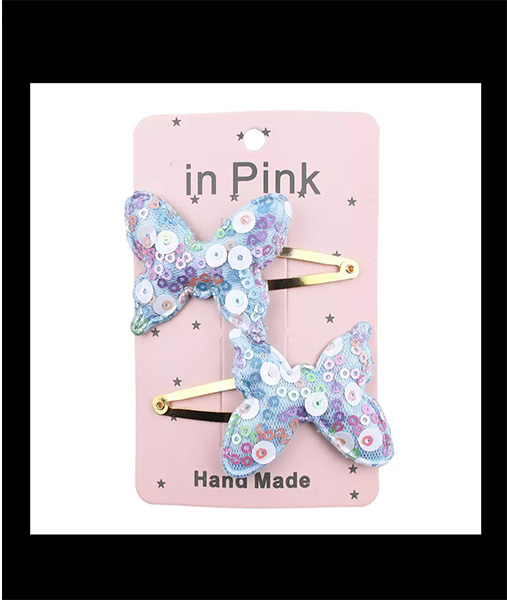 Girls blue butterfly hair clips with sequence