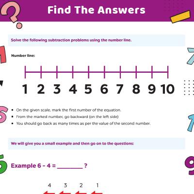 Subtraction Worksheets: Subtract Using Number Line
