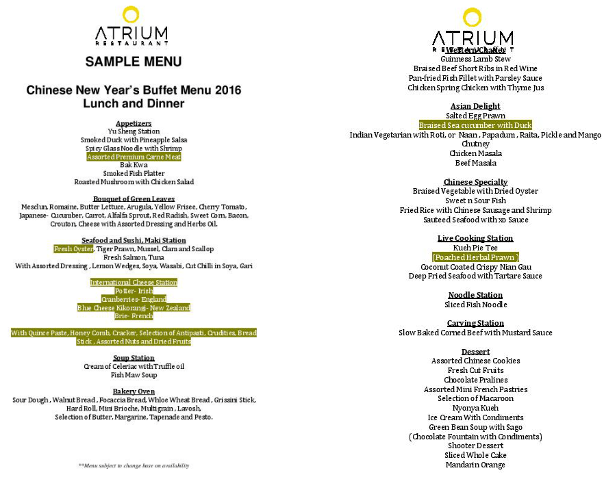 Holiday Inn Singapore Atrium 50 off CNY International Buffet (3 22