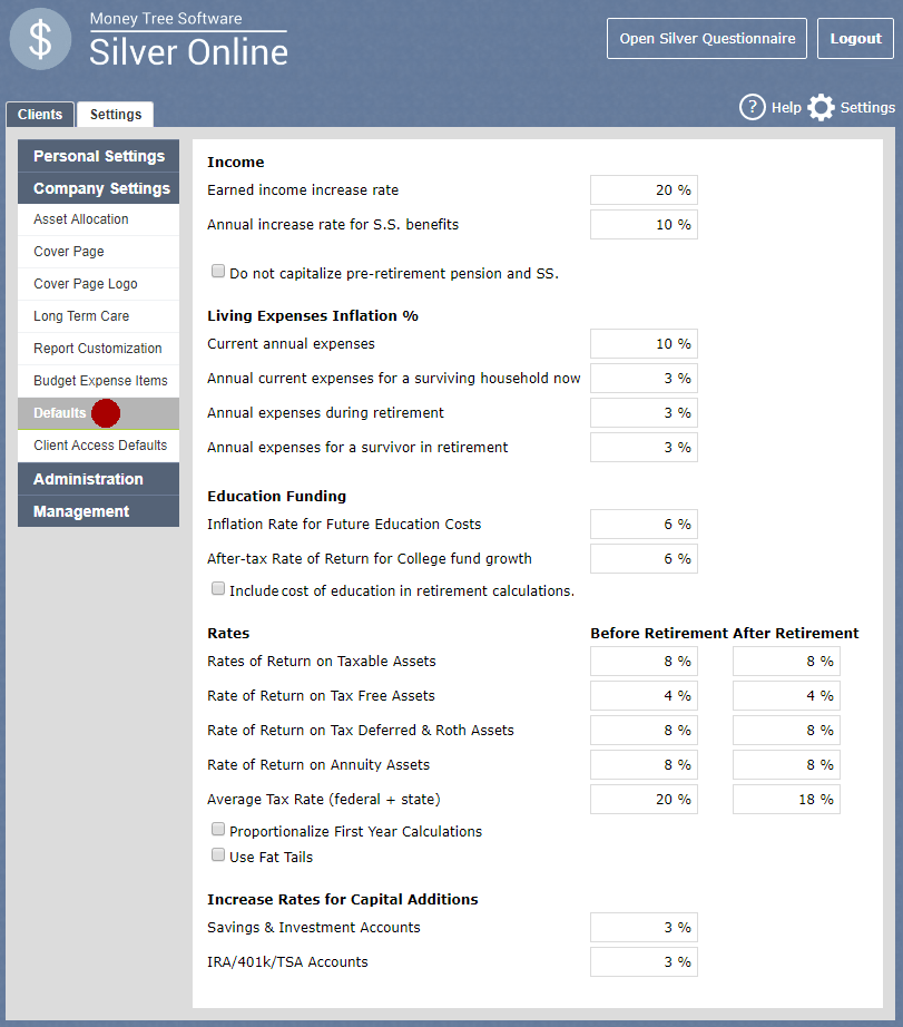 3 Easy Steps to Change Planning Defaults in Silver Moneytree