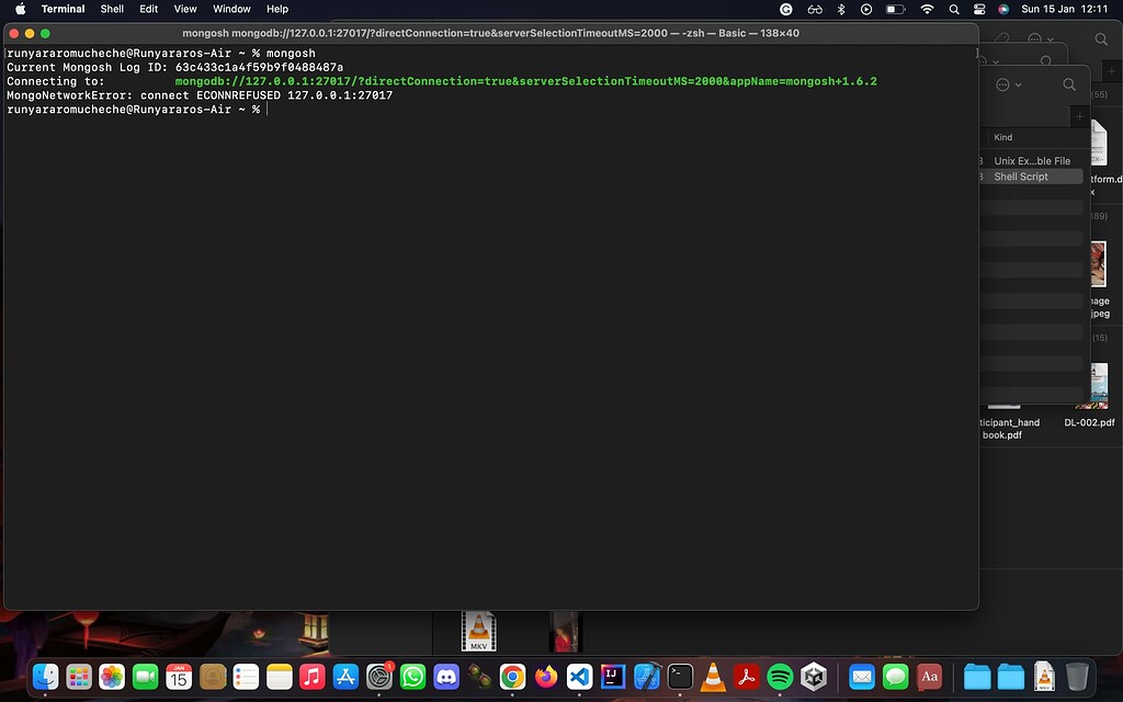 Mongosh command not working and entering shell Developer Tools
