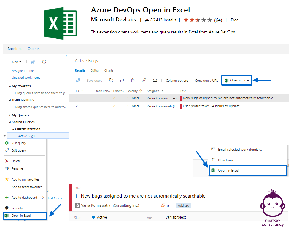 Azure DevOps extension Azure DevOps Open in Excel Monkey Consultancy
