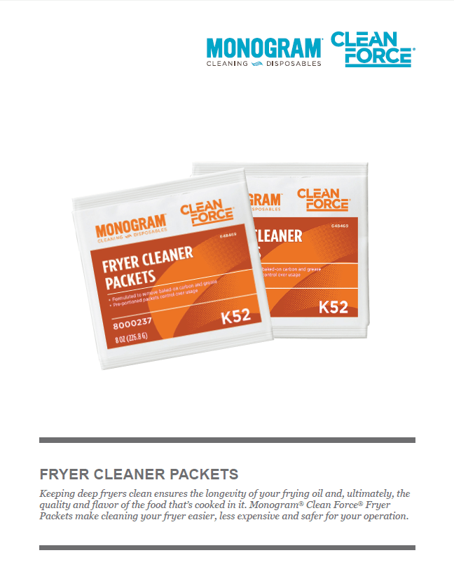 Monogram Clean Force Fryer Cleaner Packets Sell Sheet