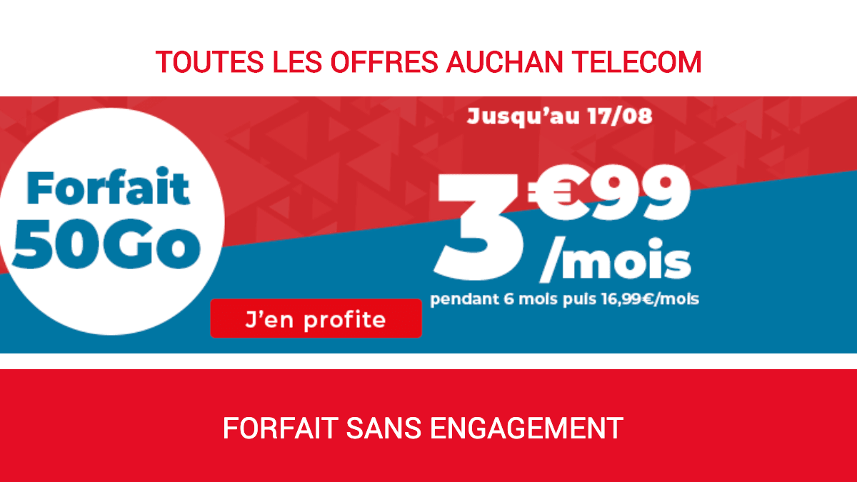 Forfait sans engagement 3 offres 60 Go dès 10€/mois