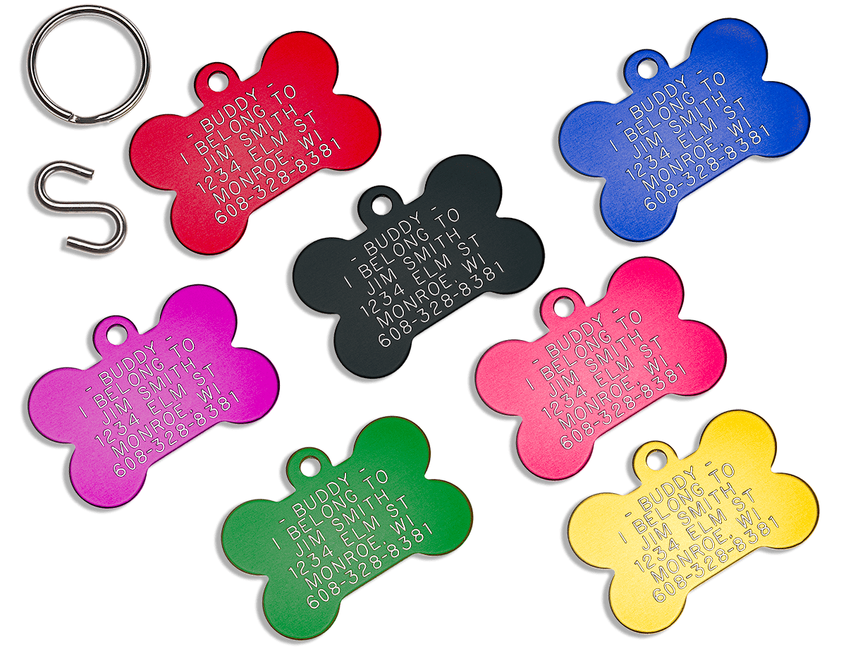 Aluminum Bone Pet ID Tag Monroe ID Engraved Identification Products